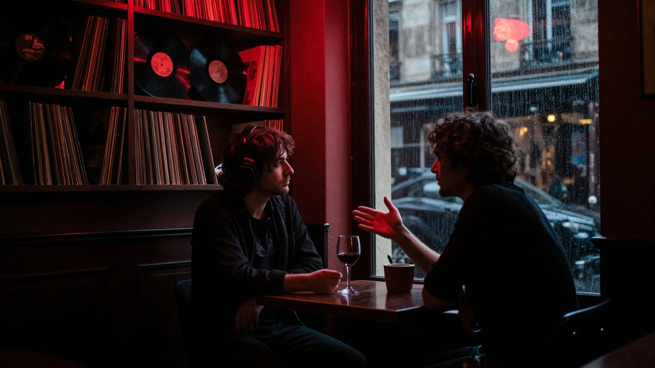 A couple in a dim jazz bar in Paris 13, listening and talking in quiet intimacy.